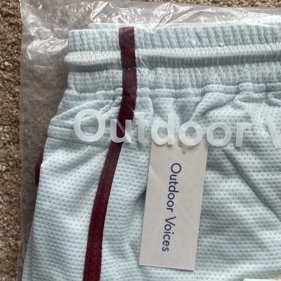 Outdoor Voices Light Blue Athletic Shorts with Maroon Trim - Picture 4 of 5